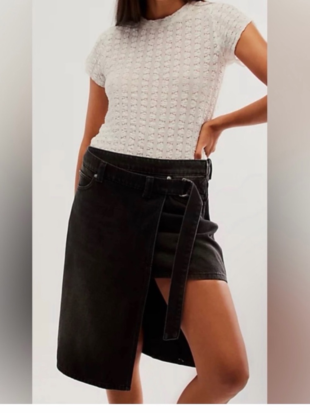 FREE PEOPLE We The Free Black On Tour Denim Wrap Skirt